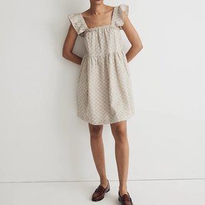 Madewell Flutter-Sleeve Square-Neck Mini Dress in Striped Jacquard